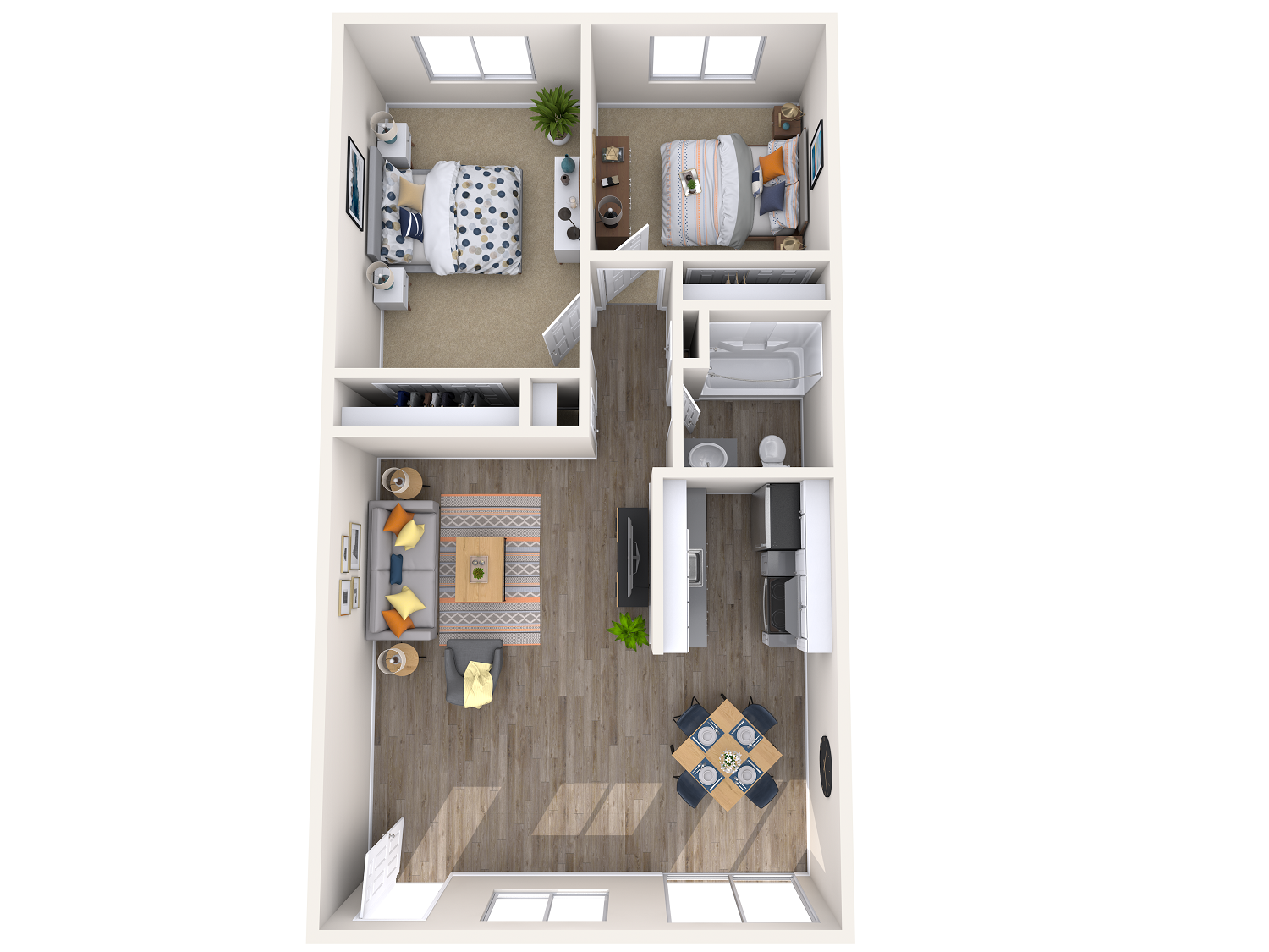Floor plan for 2 beds, 1 bath, 800 sqft